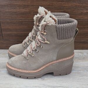 Kate Spade New York Willow Wedge Hike Bootie Suede & Shearling Trim Sz 8.5